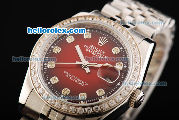 Rolex Datejust Oyster Perpetual Automatic with Diamond Bezel and Diamond Marking,Black&Red Dial - Click Image to Close